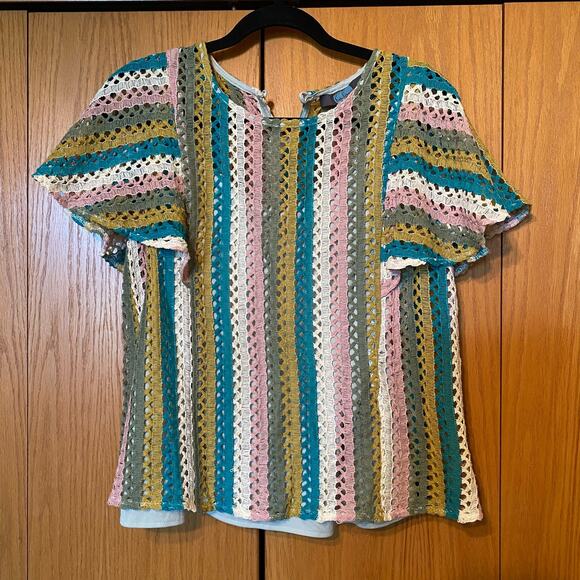 Eva Franco Anthropologie colorful striped eyelet top - Picture 4 of 7
